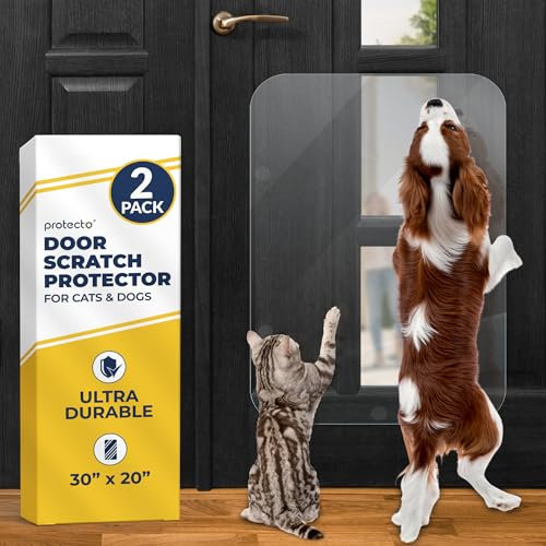 PROTECTO 2-Pack Ultra Durable Door Protector for Dogs – 75x50 cm Clear Cat Scratch Protector | Easy to Install Anti Scratch Door Guard for Dogs and Cats - Protection for Furniture, Walls and Windows