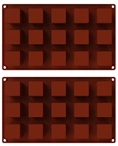Lot de 2 moules carrés en silicone - Pour la fabrication de chocolats carrés, de glaçons, de bonbons (rouge brique)