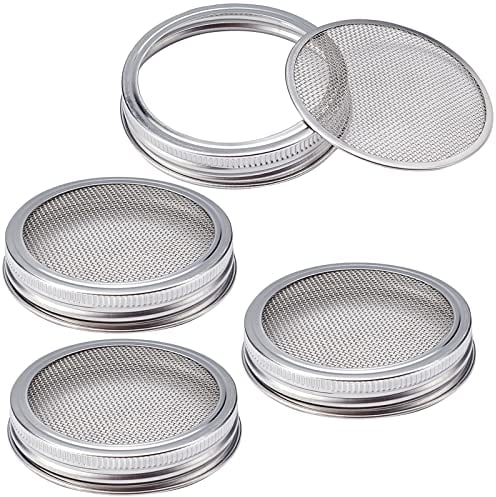 GORGECRAFT 4 Sets Sprouting Jar Lids 86mm Wide Mouth Kit - Stainless Steel Mesh Lid for Mason Canning Jars - Grow Broccoli, Alfalfa, Bean - Home Grow Your Own Tool