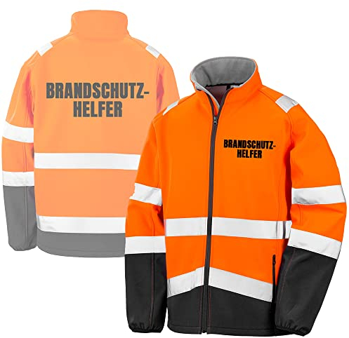 Fassbender-Druck WARNWESTEN - BRANDSCHUTZHELFER Sicherheitsjacke ORANGE aus Softshell - ORANGE Warnjacke nach EN ISO 20471 zertifiziert - Unisex und hochwertigem Reflektorstreifen (Gr. XL)