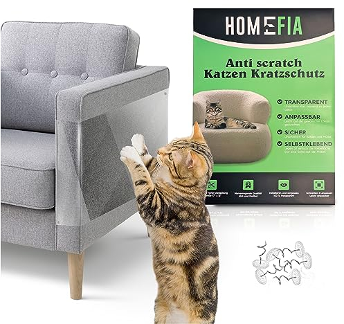 homefia Katze kratzschutz 10er Pack und 40 Pins Transparent, Anti Cat Scratcher, Folie selbstklebend für Tür und Sofa, gegen Katzen Krallen, wasserabweisend