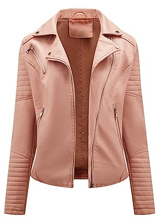 Hdhdeueh Veste de motard en similicuir avec fermeture éclair pour femme Printemps Automne, rose, S