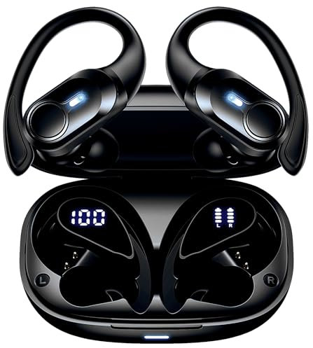 Wireless Earbuds Bluetooth Headphones 70hrs Playback Ear Buds IPX7 Waterproof Wireless Charging Case & Dual Power Display Over-Ear Stereo Bass Earphones with Earhooks for Sports/Workout/Running