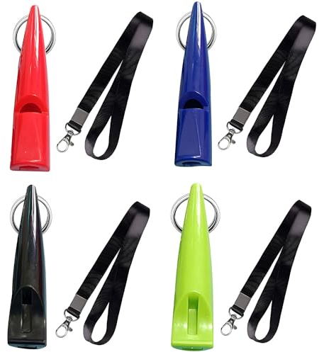 FIBOUND 4 Pcs Silbatos para Perros Profesionales, Silbatos de Entrenamiento para Perros, Silbatos de Plástico de Alta Frecuencia, con Cordón Ajustable y Mosquetón, Silbatos para el Llamado de Perros