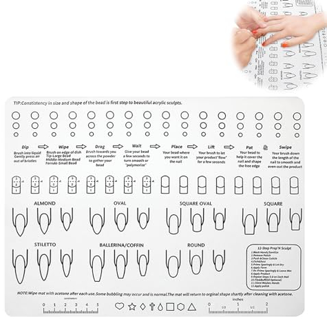 Vokowin Acrylic Nail Training Mat, Nail Art Manicure Silicone Mat, Foldable Washable Table Pad Nail Practice Workspace Design Plate for DIY Application Practice Manicure Tools (K326-1)