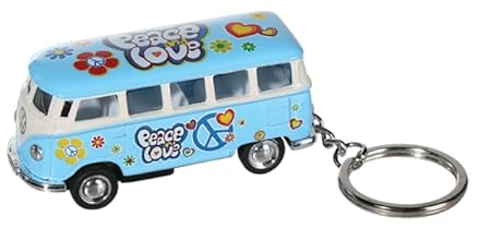 Porte-clés en métal Combi VW T1 Bus 1962 Peace & Love/voiture à friction (Bleu)