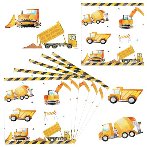 Nayyana 40 Stück Servietten Bagger, quadratische Baggerservietten, Baggerbaustelle Partygeschirr, Einwegservietten für Kindergeburtstag Jungen-/Mädchengeburtstag, 33 x 33 cm (erweitert)