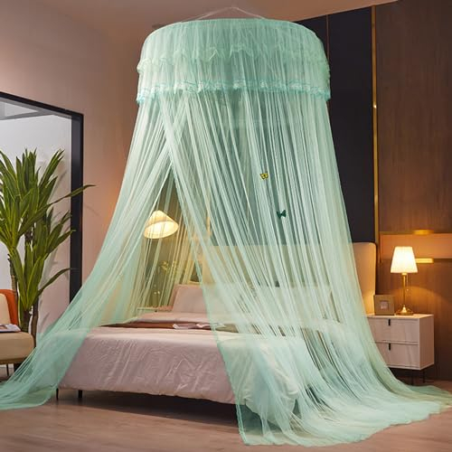 Koomuao Moskitonetz Doppelbett 120x270x1200cm, Großes Moskitonetz Bett mit Klebehaken Schrauben, Moskitonetz Baldachin Hängendes, Feinmaschiges Betthimmel Mückennetz für Zuhause und Reisen (Grün)