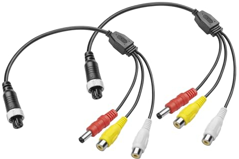 MEIRIYFA Cavo AV, presa aeronautica a 4 pin a RCA maschio AV, confezione da 2 pezzi M12 4 pin femmina a doppia 2 RCA femmina e DC 5,5 x 2,1 mm, cavo di prolunga impermeabile per auto backup telecamera