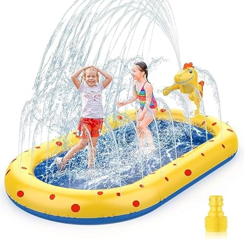 Paseo infantil para dinosaurios, colchón de aire de agua hinchable, Splash Pad, piscina familiar para jardín de verano Actividades al aire libre para niño