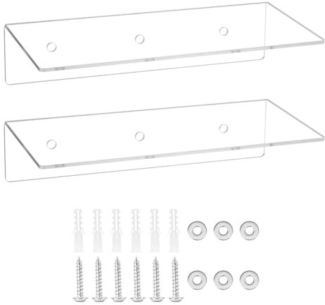 QWORK® Lot de 2 Étagères Murales Flottantes 30x15x7 cm pour Plantes, Cadres Photo, Cosmétiques - Acrylique Transparent - Épaisseur 4 mm