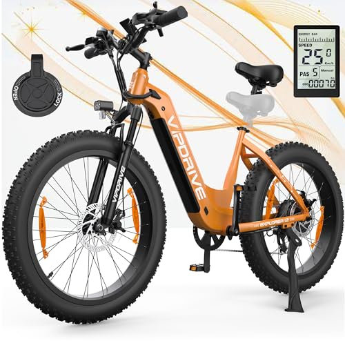 Vipdrive EBike Damen, Elektrofahrrad Damen Herren mit 250W Motor, E Fatbike 26 Zoll mit 48V/15Ah Abnehmbarer Akku, 5-PAS Modus Fahrrad Elektro, 7-Gang fur All-Terrain E Mountainbike
