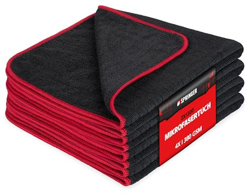 Springer ZX1300 - - 4 x Chiffon Microfibre Voiture 40 x 40 cm - - Anti-Rayures et Doux - Chiffons de Polissage 380 GSM - Ultra Absorbant et sans Peluches - Lingettes pour Entretien Auto