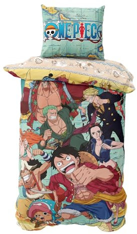 One Piece Bettwäsche 135x200, Manga Piraten Bettwäsche 80x80 + 135x200, Anime Teenager Bettwäsche aus Microfaser, angenehm & weich (One_Piece)