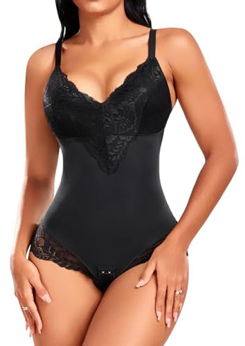 PASUDA Body Moldeador Mujer Faja Reductora Body Shapewear de Control de Abdomen Escote V Bodysuit Moldeador Reductor Colombianas Posparto Invisible Shapewear (Negro, M)