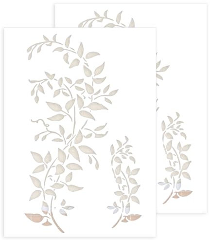 GEEHUA 2 Stück große Blumen Schablonen zum Malen, A4 Größe Wiederverwendbare Weinreben Schablone, Efeu Schablone, Zeichenvorlage für Möbel, Leinwand, Heimdekoration, DIY Bastelvorlage zum Malen