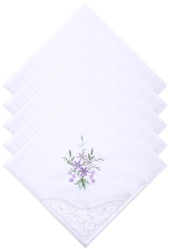 Dimeho 5 Stück Stofftaschentücher Damen Stoff Taschentücher mit Blumenmuster 30 x 30 cm Weiß Baumwolle Florales Spitzen Taschentuch Vintage Bestickte Taschentücher für Hochzeitsfeier Alltagsgebrauch