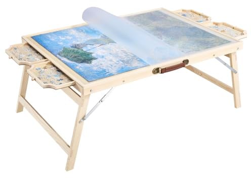 VEVOR 1500 Piece Puzzle Table with Folding Legs, 4 Drawers and Cover, 86x63cm Portable Wooden Board, Jigsaw Puzzle Accessories for Adults, Puzzle Organizer & Storage System, Birthday Gift for Mom