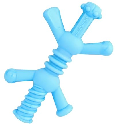 dentistar Beißröhrchen für Babys & Kleinkinder ab 3 Monate - Zahnungshilfe aus weichem Silikon - Beißspielzeug mit spannenden Greif- und Kauärmchen - Blau