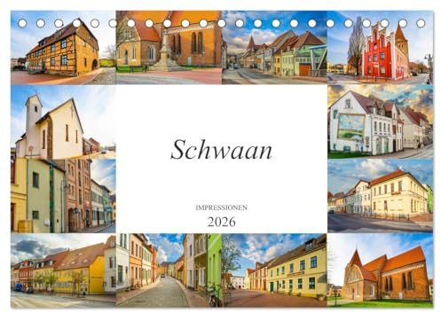Schwaan Impressionen (Tischkalender 2026 DIN A5 quer), CALVENDO Monatskalender: Die Stadt Schwaan, festgehalten auf zwölf wunderschönen Bildern (CALVENDO Orte)