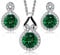Crystalline Azuria Rund Grüner simulierter Smaragd Zirkonia Kristalle Schmuck-Set Halskette Anhänger 45 cm Ohrringe 18 kt Weiß Vergoldet