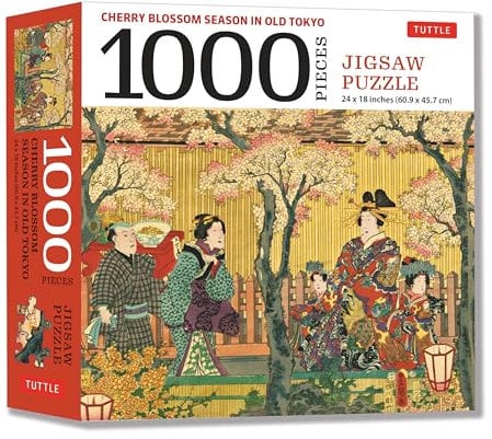 Cherry Blossom Season in Old Tokyo Jigsaw Puzzle 1,000 piece: Woodblock Print by Utagawa Kunisada (Finished Size 24 in X 18 in)