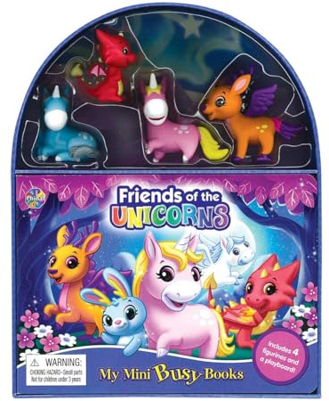 Phidal Friends of the Unicorns My Mini Busy Books - Activity Books for kids, 10-page storybook, 4 figurines, a foldable play mat