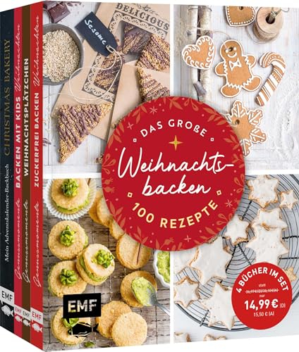 Das große Weihnachtsbacken – 100 Rezepte: 4 Backbücher für Winter, Weihnachten und Advent: Plätzchen, Kuchen, Kekse und mehr | inklusive Adventskalender-Backbuch mit perforierten Seiten zum Auftrennen