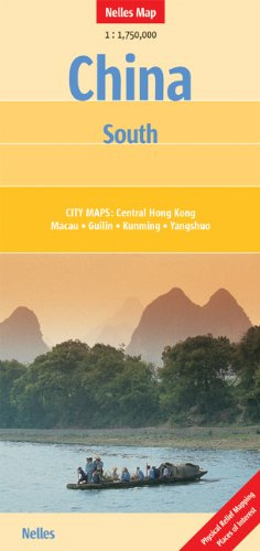 China: South: 1:1750000: City maps: Central Hong Kong, Macau, Guilin, Kunming, Yangshuo. Physical Relief Mapping, Places of Interest