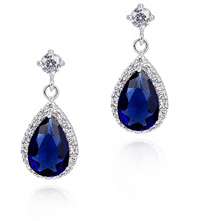 Crystalline Azuria Tropfenform Ohrhänger Ohrringe mit Blauer simulierter Saphir Zirkonia Kristalle 18 kt Weiß Vergoldet für Damen