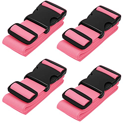 Gepäckgurte für Koffer (Rosa, 4 Stück), Premium-Nylon-Gürtel für Gepäcksicherheit, strapazierfähig mit verstellbarer Länge (116,8 cm - 198,1 cm) für Koffer, Aktentasche, Rucksack und Reisetasche