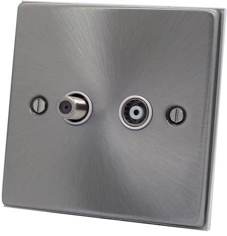 Discount Electrix F-Type Sky Satellite and Isolated Coaxial TV Aerial Socket Satin Chrome Finish with White Insert