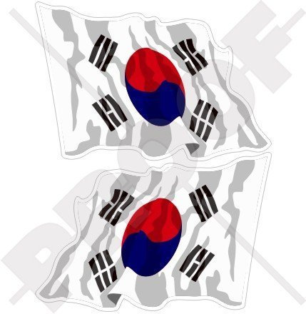SÜDKOREA Wehende Flagge, Daehan Minguk, HANGUK Koreanisch 75mm Auto & Motorrad Aufkleber, x2 Vinyl Stickers (Links - Rechts)
