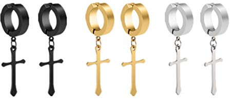3 Paar Non-Piercing Clip-On-Ohrringe Herren Damen Kreuz Baumel Creolen Ohrclips Ohrringe Set Clips Ohne Ohrloch Ostern Weihnachten