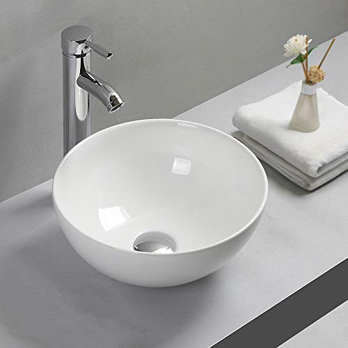 Gimify Waschbecken Ø 325 mm, Aufsatzwaschbecken Waschtisch aus hochwertiger Keramik für Badezimmer Gäste WC, Weiß, Rund