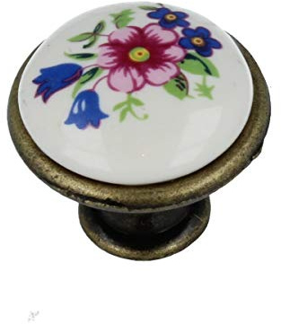 Möbelknopf Schrankknopf Porzellan weiß mit Muster Modell Blume Durchmesser 27mm