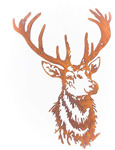 Gartendeko Wand-dekoration Hirsch Hirschkopf zum Hängen Metall Rost Garten verrostet Landhaus Deko 40cm x 56cm