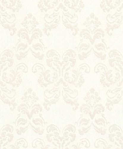 Casa Padrino Barock Textiltapete Weiß/Silber 10,05 x 0,53 m - Deko Accessoires im Barockstil