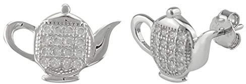 Serebra Jewelry Teapot Tea Pot Stud Earrings 925 Sterling Silver Canister