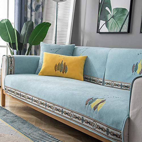 husse Sofa,Couch Schutz,Sofa Cover,Hochwertige Sofa-Schonbezug für Stuhl/Sofa,Sofabezüge aus Chenille-Stickerei,Stoffsofa-Sparer,Ledercouch-Schutz-hellblau_90 * 70 cm