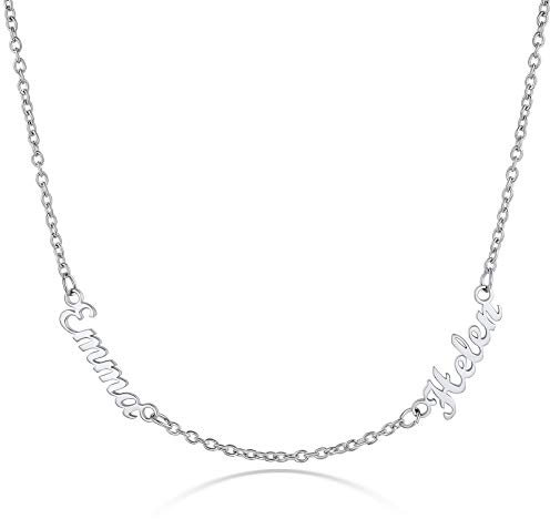 Custom4U Personalisierte 2 Namen Halskette Damen Frauen Namenskette Silberkette Edelstahl mit 46cm+5cm Kette für Mama Freundin Paare