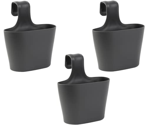 Gariella 3X Blumenkasten oval 2,8 Liter Balkon Übertopf Pflanzkasten Blumentopf zum Hängen mit 1. Bügel und Wasserspeicher Anthrazit