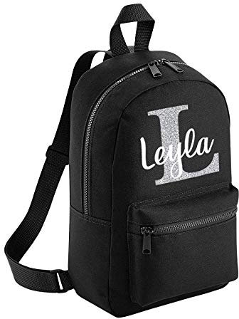 Personalised Initial Kid's Backpack - Children's School P.E Hand Luggage Cute Personal Custom Bag Adjustable Strap Handle (Black Backpack)