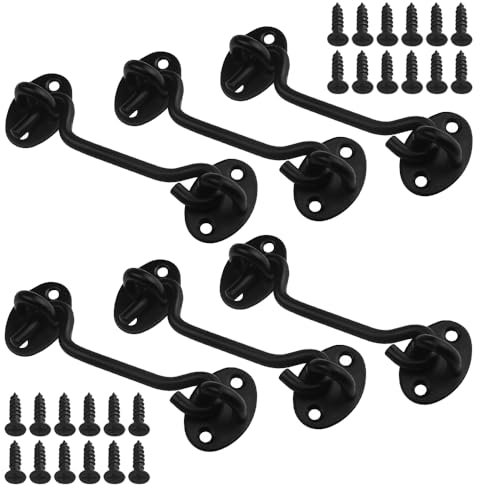WMYCONGCONG 6 Pack 90mm Gate Hook and Eye Latch Heavy Duty Cabin Hooks Stainless Steel Door Lock Hook with Screws for Closet Doors Window Door Fence