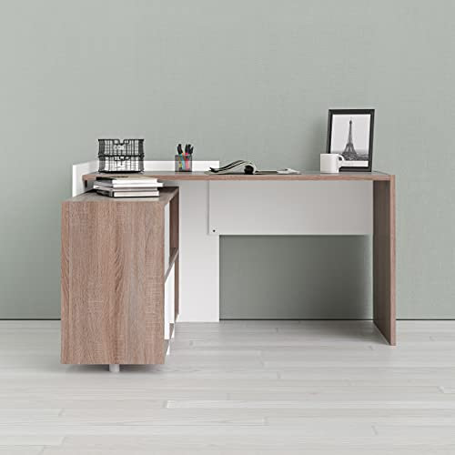 L-Shape Home Office Function Plus Desk in White/Truffle