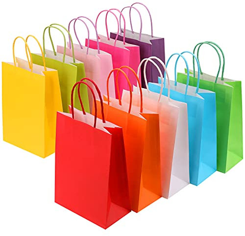 30 Pieces Paper Party Bags Candy Gift Bags Toy Goody Sweet Bags with Handles,Kraft Bags or Kids Party, Celebrations, Baby Shower, Birthday, Halloween, Christmas