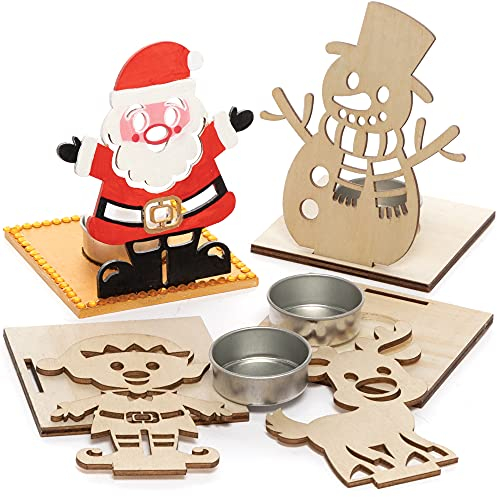 Baker Ross FC286 Porte Bougie Enfant en Bois pour Noël - Lot de 4, Porte Bougie Decoration, Porte Bougies Decoratif, Loisir Creatif Enfant