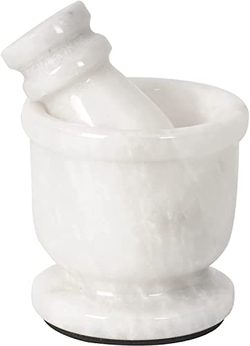 Radicaln - Mortier et pilon en marbre blanc faits main de 6,3 cm, soit la taille d’une paume – Mortier et pilon en marbre portables – Broyeur pour épices et graines - Broyeur de pilules en marbre.