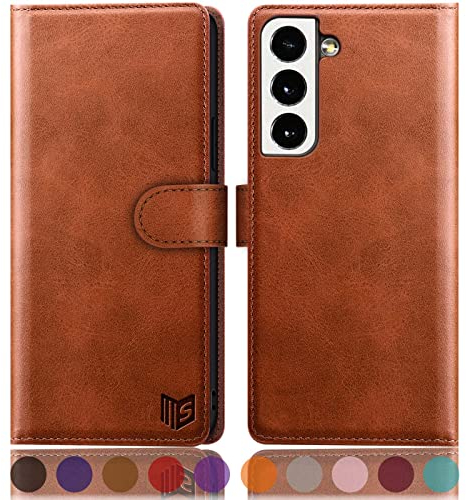 SUANPOT [RFID Schutz für Samsung Galaxy S22 hülle PU Leder handyhülle Lederhülle klapphülle Kartenfach Flip Phone Case Cover für Apple Samsung Galaxy S22 handyhülle Hellbraun
