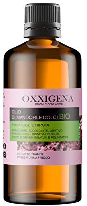 Oxxigena - Huile d’Amande Douce BIO et Pure à 100%, Paquet de 1 L, Extrait à Froid, Idéal pour Massage Corps, comme Hydratant et Démaquillant pour la Peau Sèche et pour les Cheveux Crépus